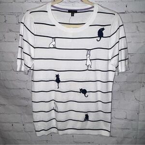 Talbots Short Sleeve Sweater with embroidered cats size‎ PM NWT